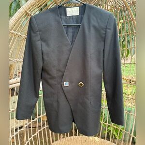 Vintage Black Blazer with Unique Button Accents